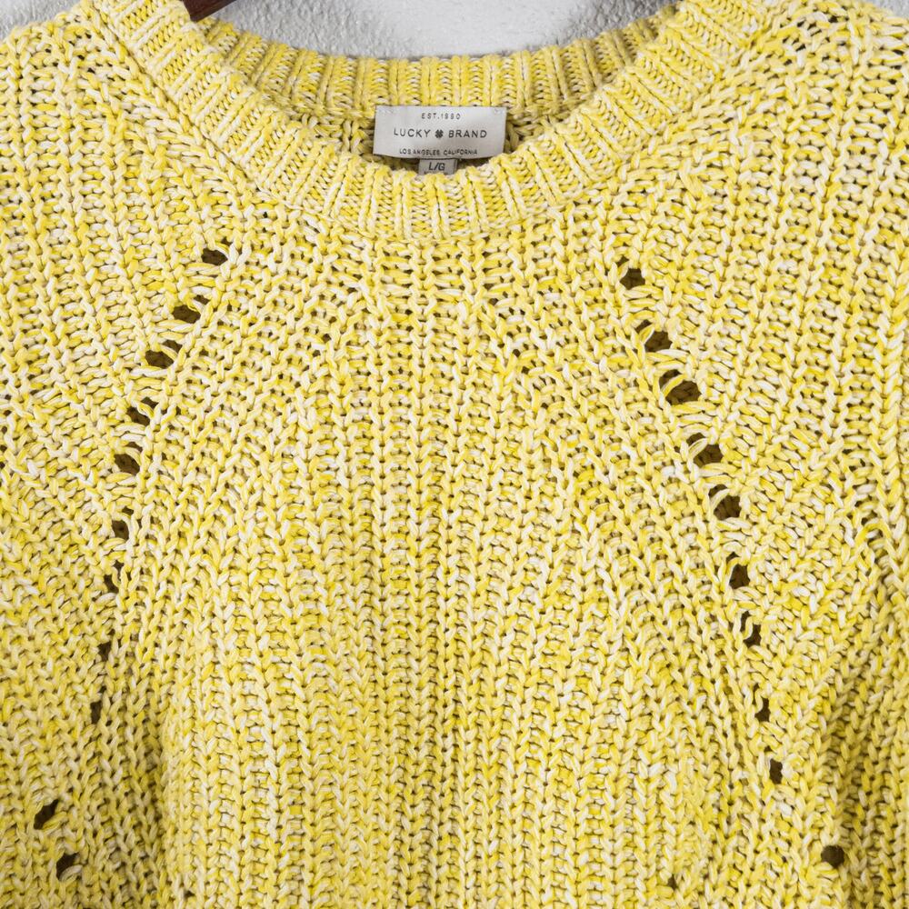 Lucky Brand Cotton Eyelet Sweater Yellow Size L Coastal Cottagecore - Picture 3 of 8